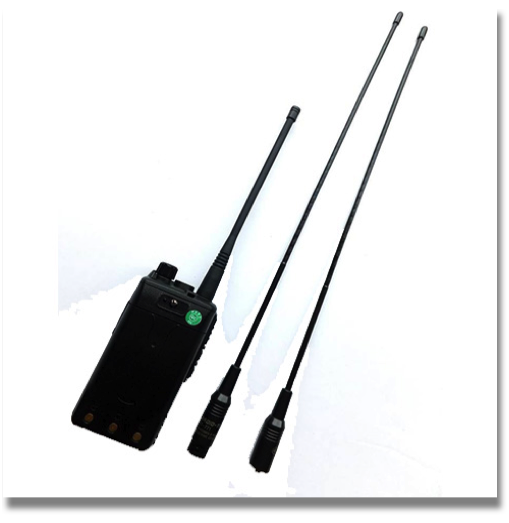 HIGH GAIN DUAL BAND
FLEXIBLE HT ANTENNA
Increase your handheld performance with this high gain antenna. 3 db gain (140-174 MHz), 5 db gain (420-500 MHz) over stock antenna. 15" in length and rated at 10 watts max. Fits most HTs HIGH GAIN DUAL BAND
FLEXIBLE HT ANTENNA
Increase your handheld performance with this high gain antenna. 3 db gain (140-174 MHz), 5 db gain (420-500 MHz) over stock antenna. 15" in length and rated at 10 watts max. Fits most HTs