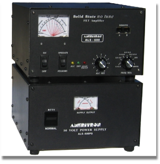 AMERITRON ALS 600
No tuning, no fuss, no worries - just turn on and operate ... includes AC power supply, 600 Watts output, continuous 1.5-22 MHz coverage, instant bandswitching, no warm up, no tubes to baby, fully SWR protected, extremely quiet, very compact
AMERITRON ALS 600
No tuning, no fuss, no worries - just turn on and operate ... includes AC power supply, 600 Watts output, continuous 1.5-22 MHz coverage, instant bandswitching, no warm up, no tubes to baby, fully SWR protected, extremely quiet, very compact